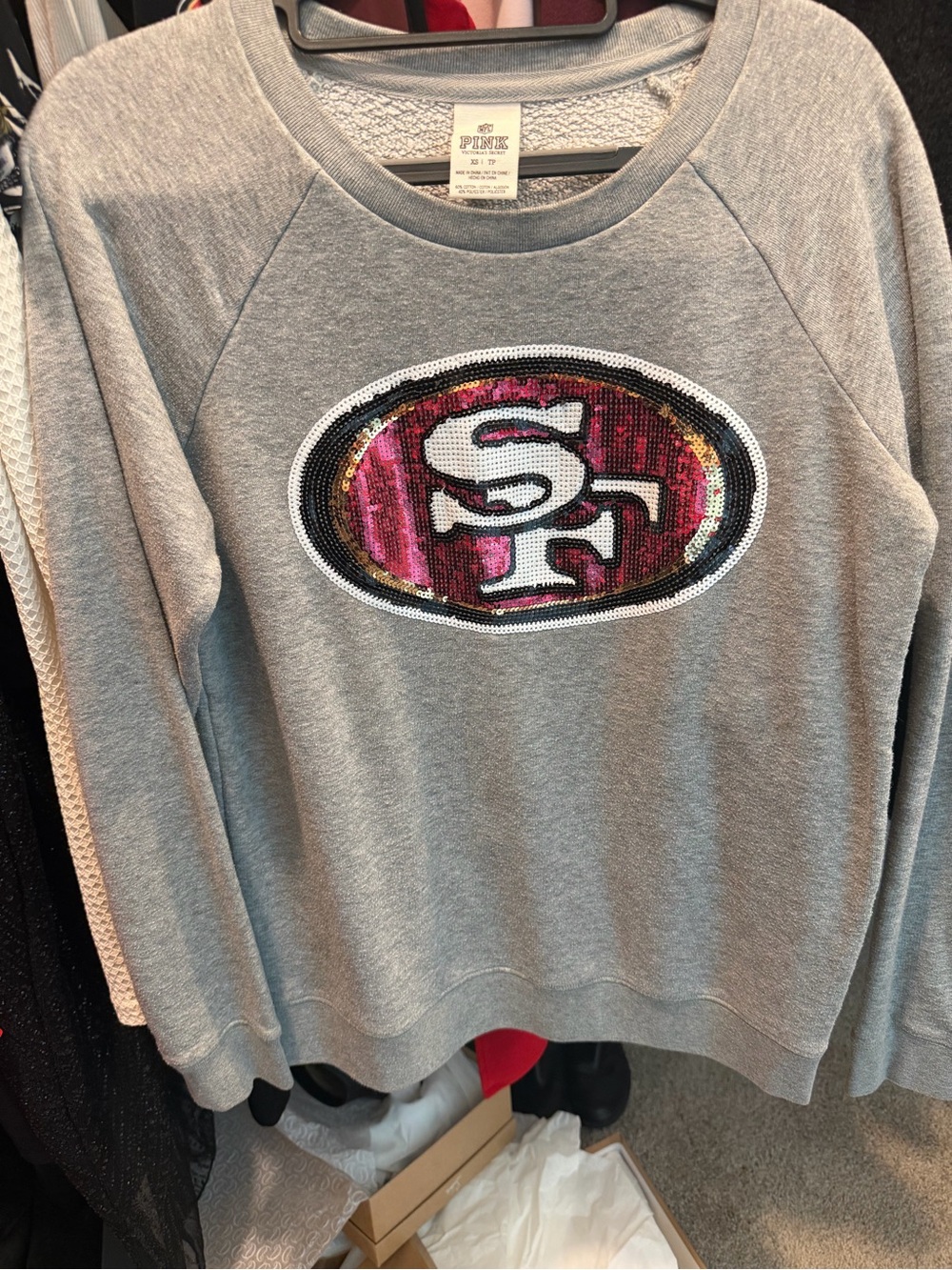 Victoria's Secret Gray Crewneck Sweater with Pink Sequin SF Logo
